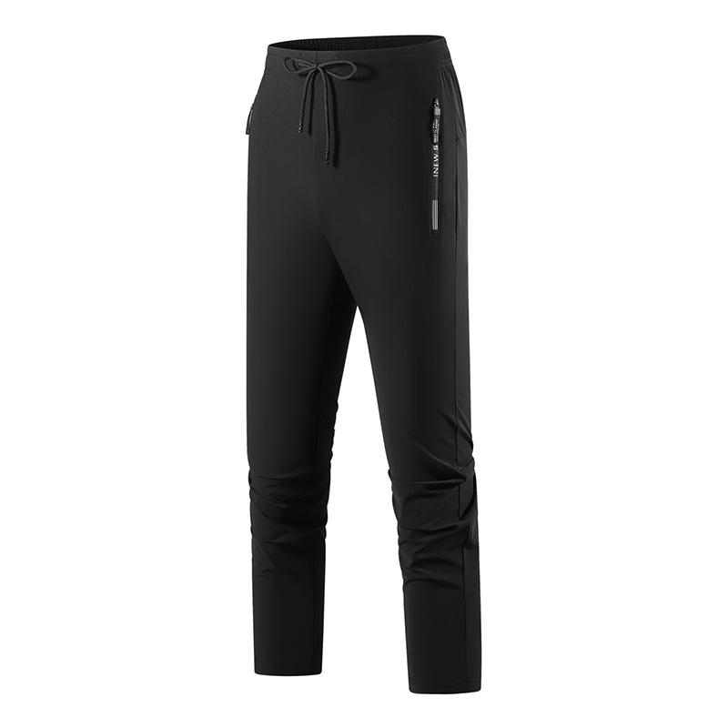 Summer Ice Silk Casual Trousers Elastic Quick-drying Outdoor Sports Large-size Zipper Leggings