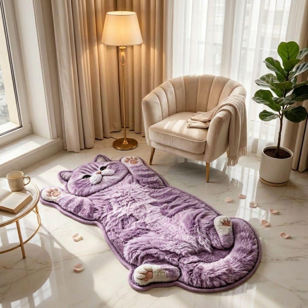 Non-Slip Cat-Shaped Area Rug 2D Cartoon Carpet Soft Home Decor Carpet  Living Rooms