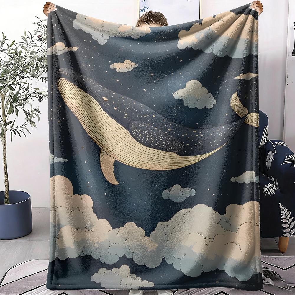Whale Starry Sky Throw Soft Flannel AC Blanket Lightweight Summer Nap Throw Cozy Blanket for Sofa Bed Travel Home