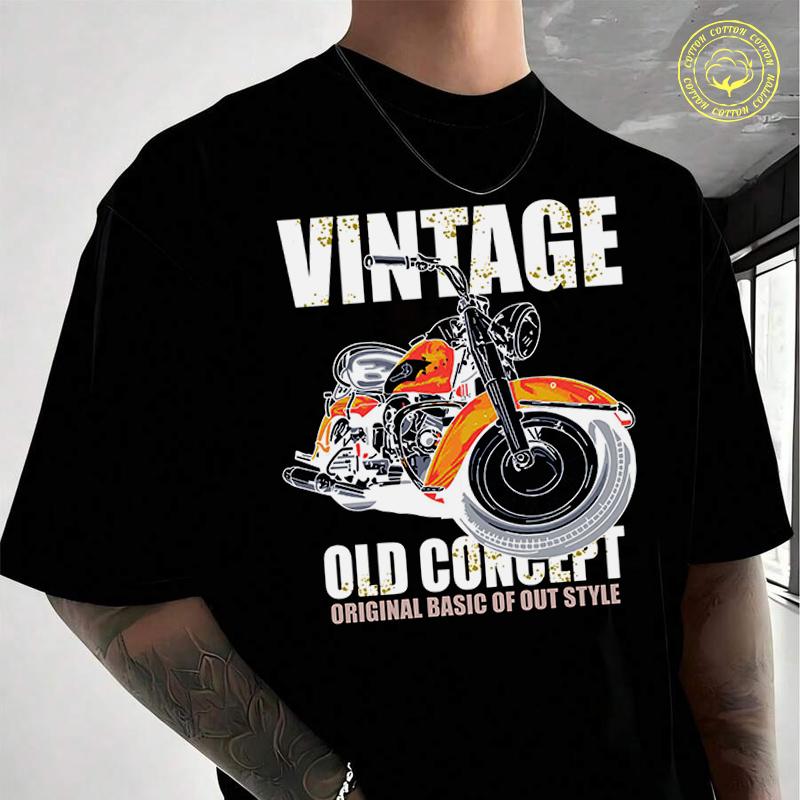 Vintage Old Congept Motorcycle Men's Cotton T-Shirt Moto Casual O-neck Short Sleeve Summer Stre