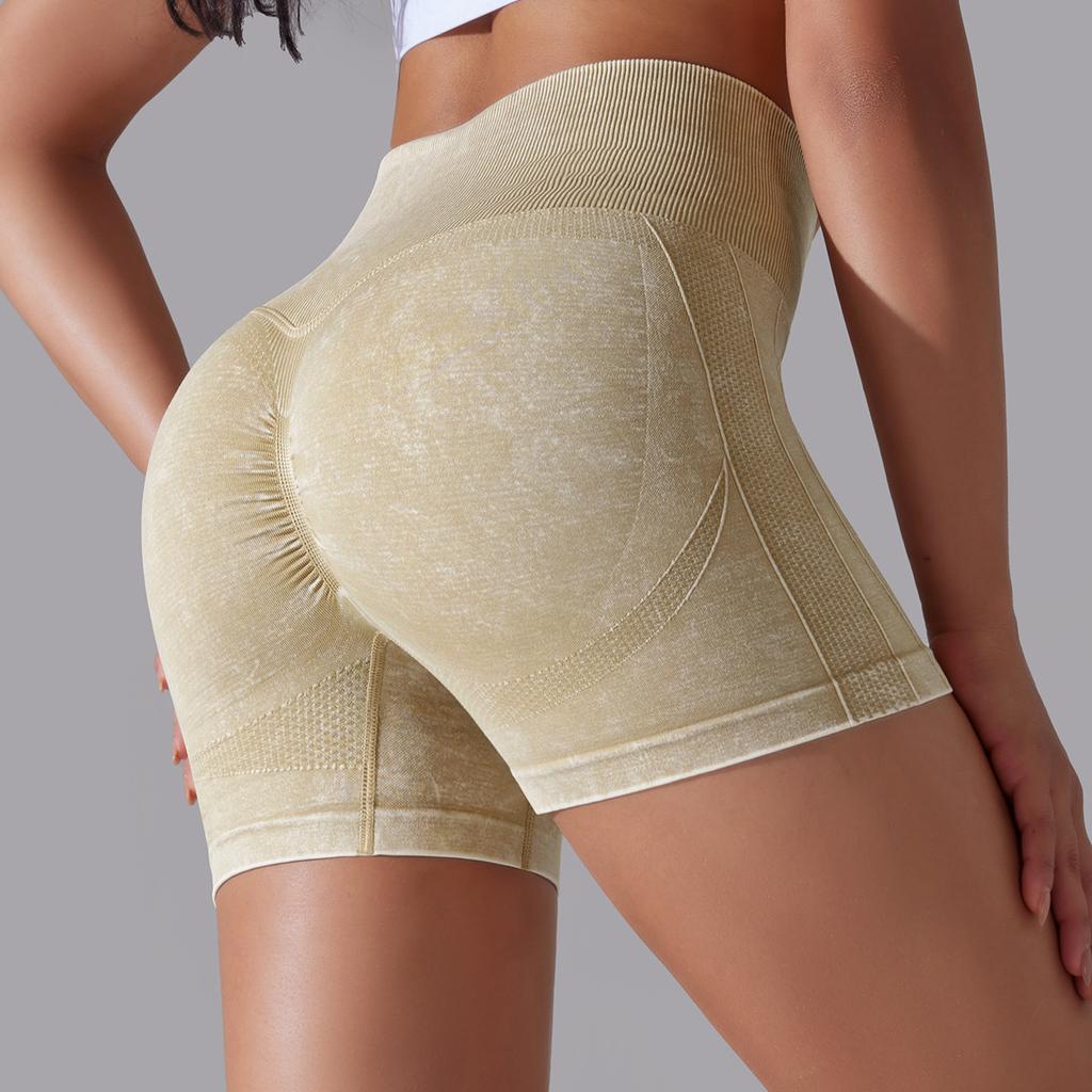 Gestrickte gewaschener Sand gewaschener Pfirsich hohe Taille Halbmond Yoga Shorts Sport Laufen Fitness Dreipunkt-Hose Damen