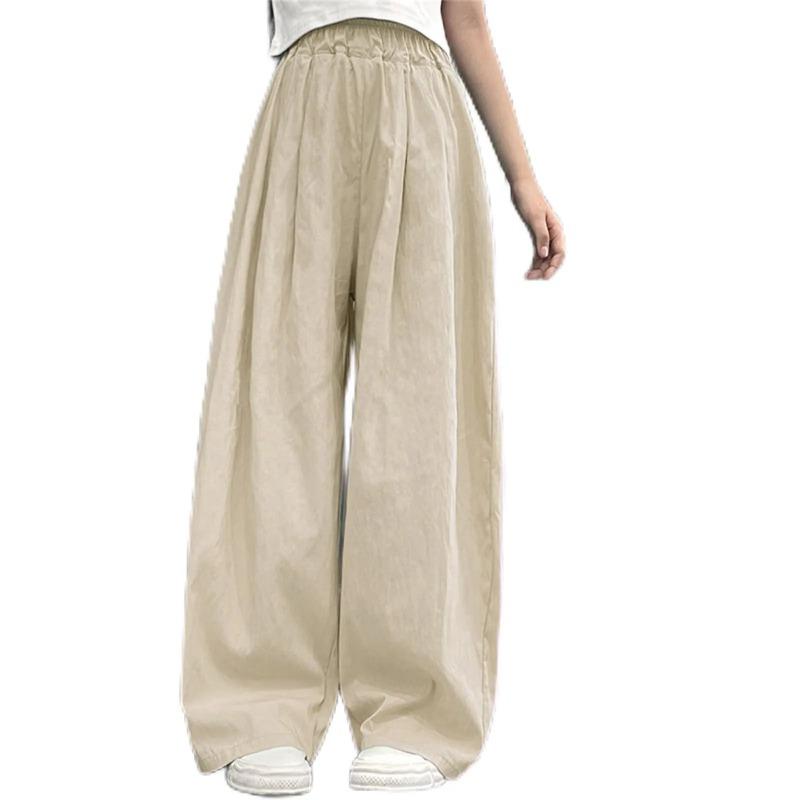 Solid Color Casual Pants Girl Elastic Waist Straight Summer Loose Breathable Wide Leg Pant Children's Summer Trousers