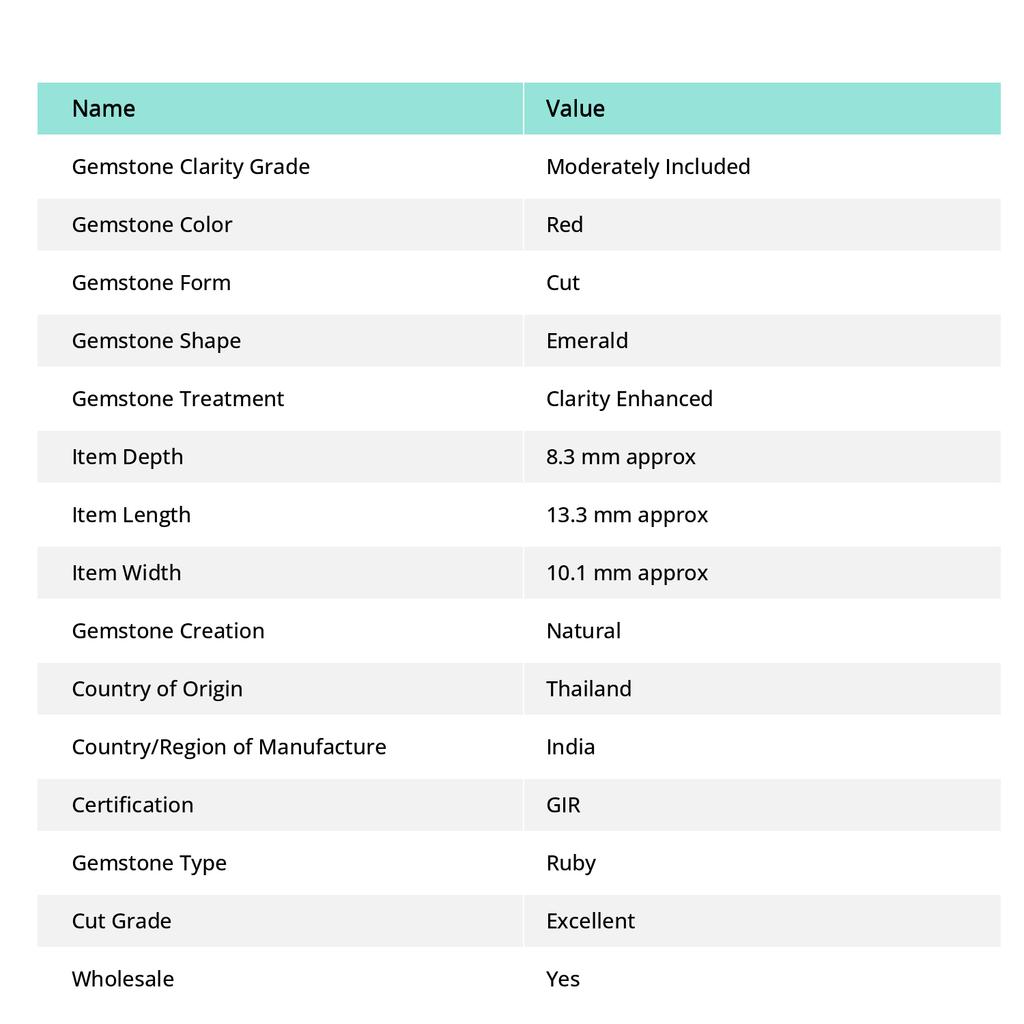 8.19 Ct NATURAL Ruby Pigeon Blood RED Emerald Cut CERTIFIED Loose Gemstone XSq-8989