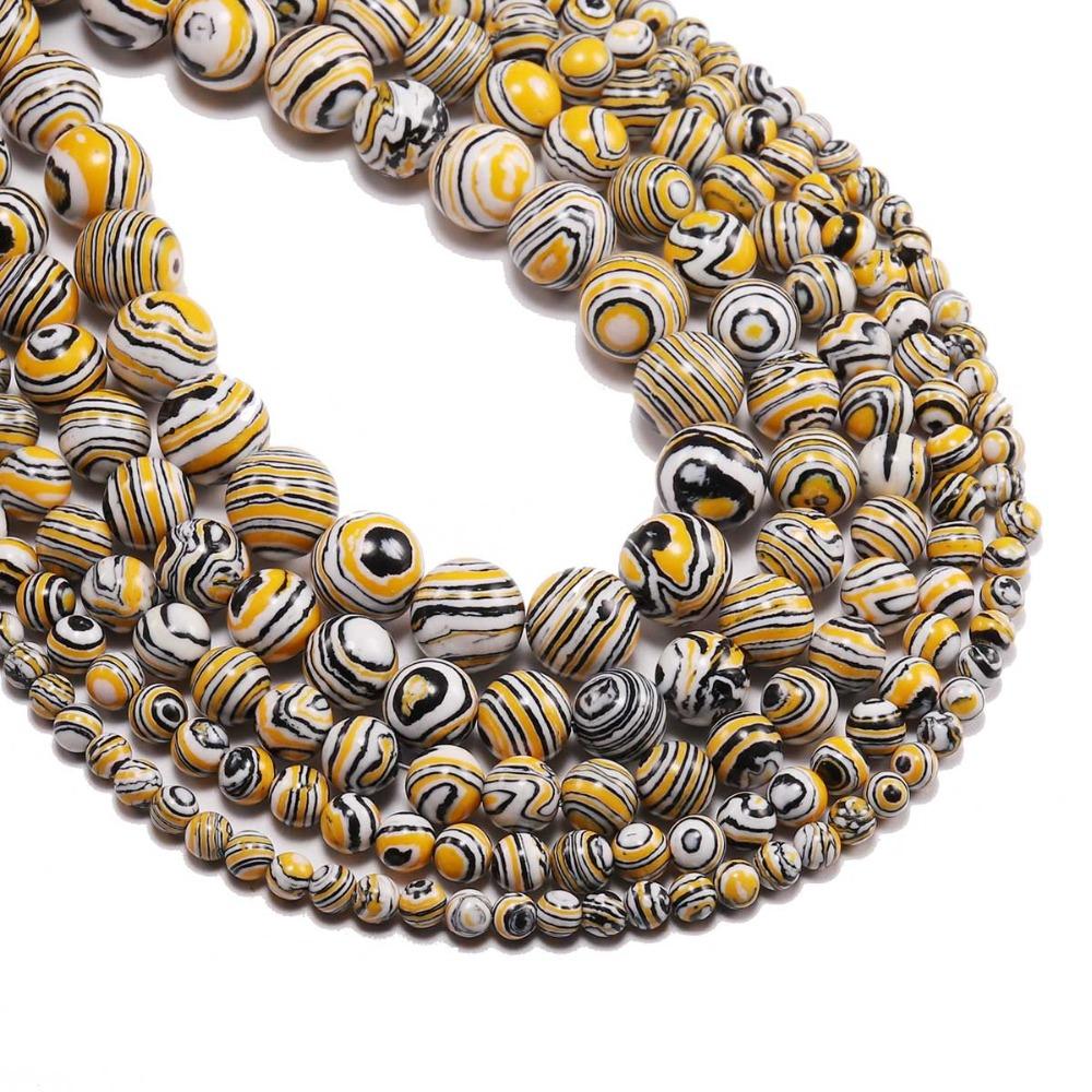Striped Yellow Malachite Stone Beads Round Loose Spacer Bead Strand 4 6 8 10 12 Mm For Jewelry Making DIY Bracelet Wholesale