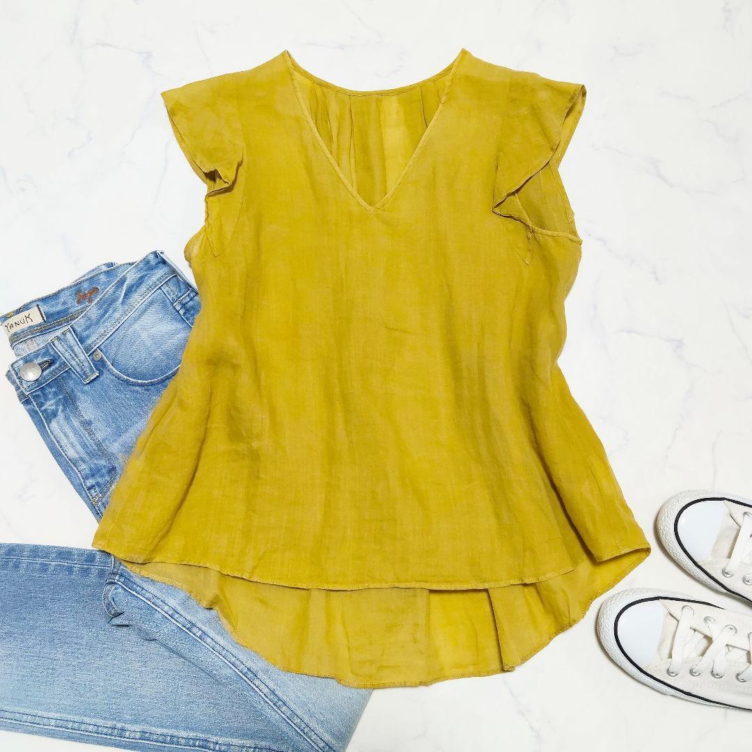 Jena 100% Linen Ruffle Sleeve Blouse Ruffle Sleeve Yellow