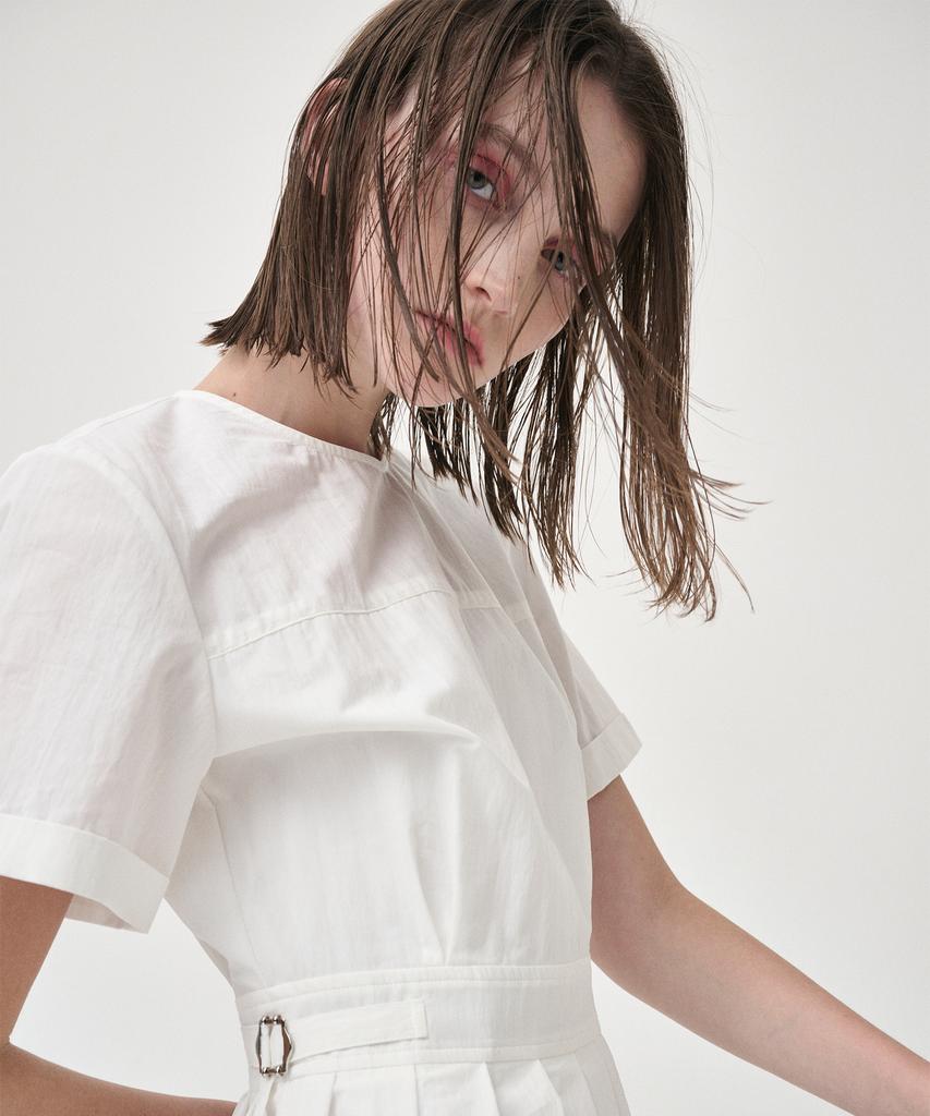 Etmont Half Sleeve Pleats Dress, White