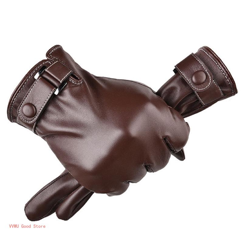 Leather Full Finger Gloves Winter Warm Gloves with Fleece Lining Touchscreen Driving Riding Gloves for Outdoor Sport