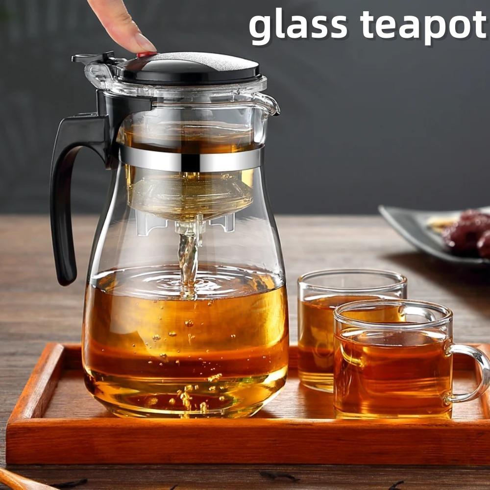 Transparent Heat Resistant Glass Teapot Convenient One-button Filtering Teapot Home