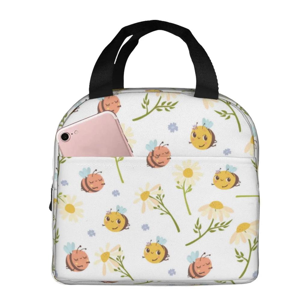 Insulated Lunch Box Daisy Flower Lunch Bag Spring Floral Reusable Bag Flowers Blue Cooler Tote Bags for Kids Teens Adults Girls