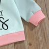 Little Girl Contrast Color Outfit, Letter Print Mock Neck Long Sleeve Sweatshirt Elastic Waist Pants 2 Piece Fall Set