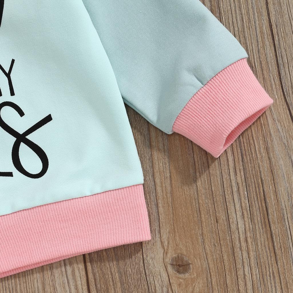 Little Girl Contrast Color Outfit, Letter Print Mock Neck Long Sleeve Sweatshirt Elastic Waist Pants 2 Piece Fall Set