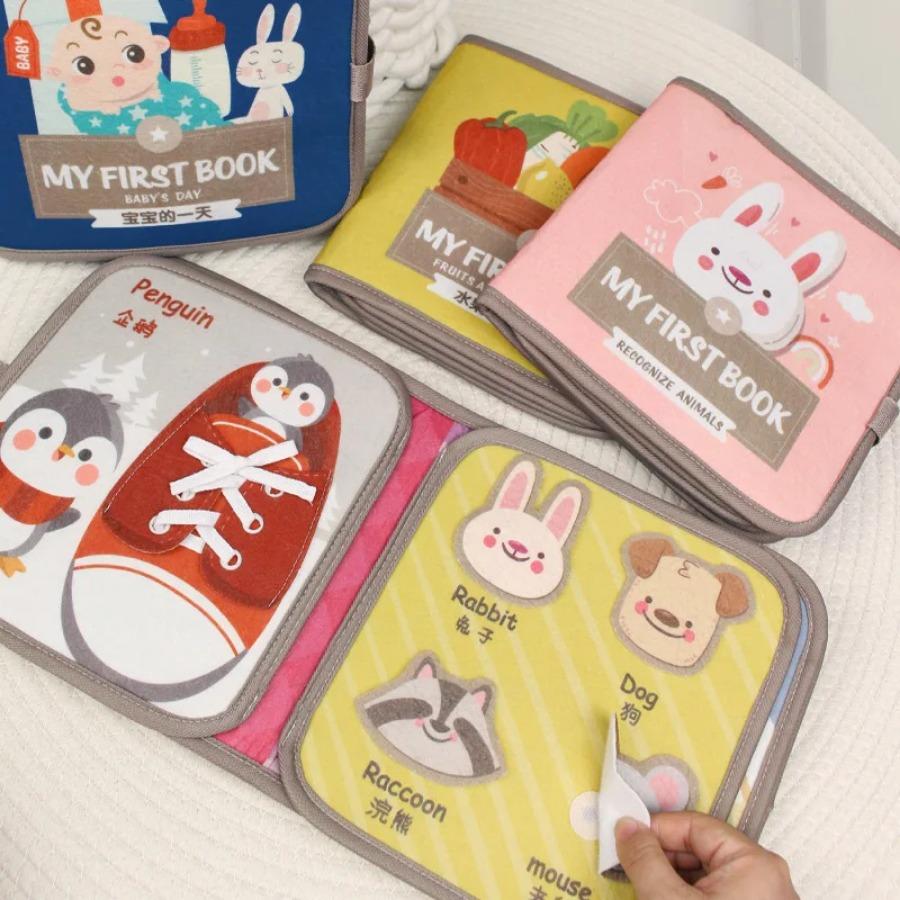 Quiet Book for Toddler Animal Cognitive Fabric Activity Busy Book Montessori Baby Book Toys Cloth Crinkle Books for Babies