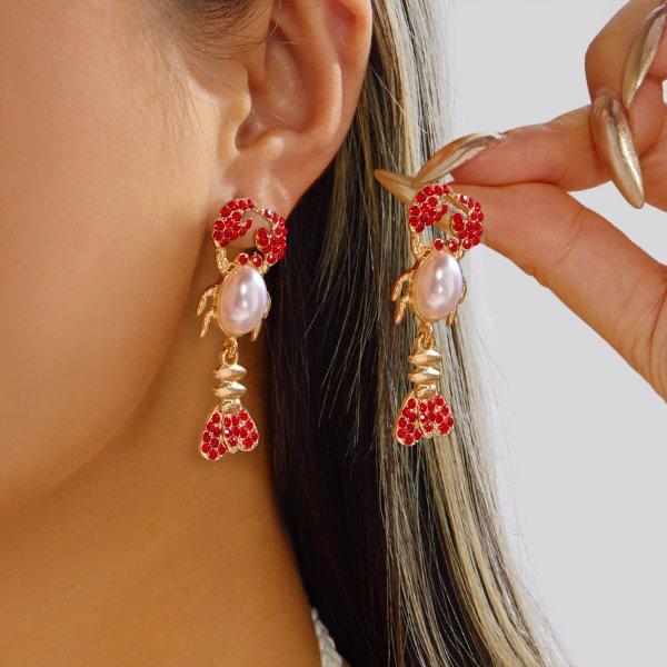Vacation Style Funny Crab Shaped Dangle Earrings for Women Bohemia Red Lobster Pendant Earring Summer Beach Party Jewelry Gifts