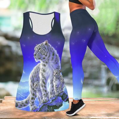 Conjunto de Yoga com Estampa Animal para Mulheres Moda Leggings de Treino Fitness Esportes Conjunto de Yoga Casual Traje Esportivo