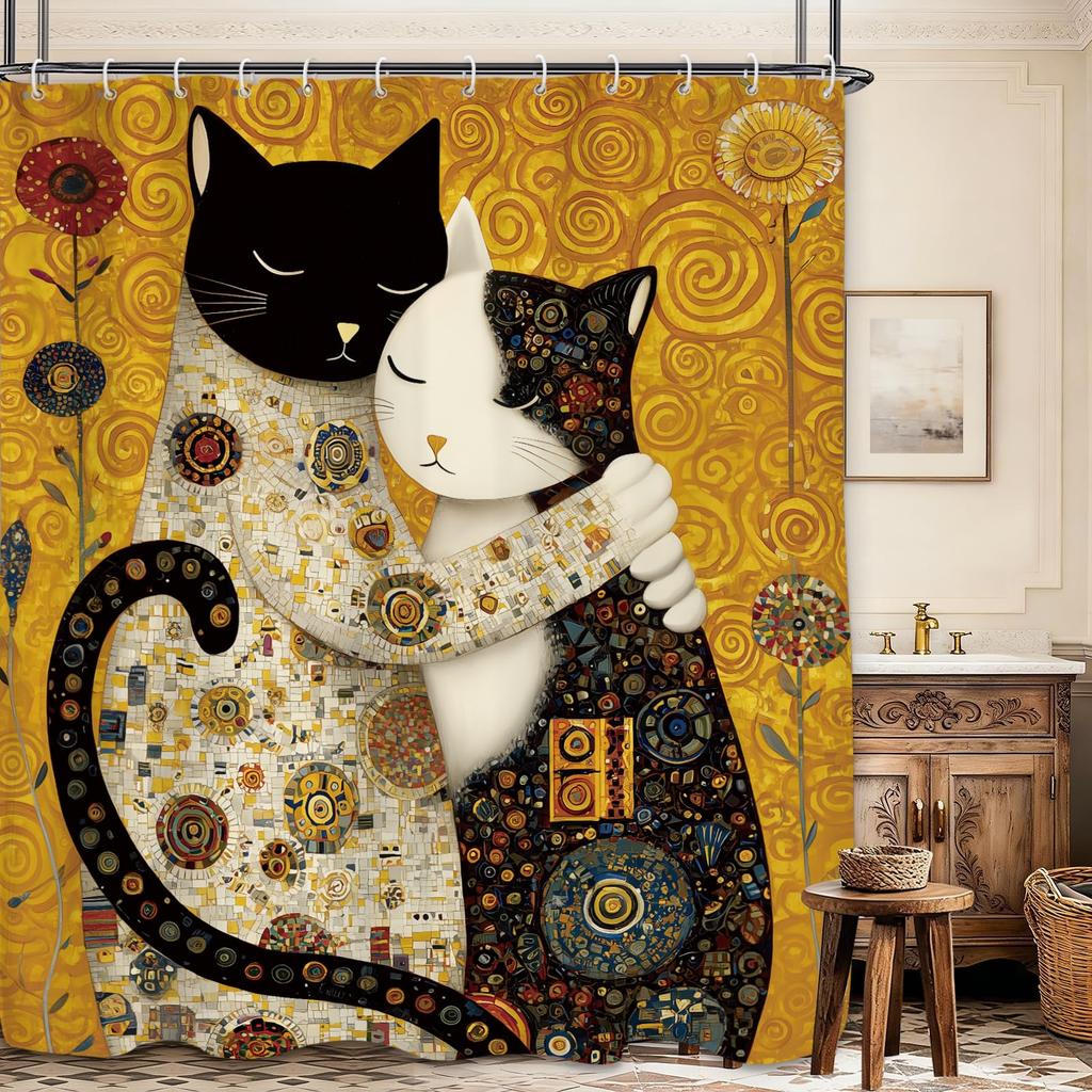 Funny Cat Dinosaur Shower Curtain,Cool Galaxy Shower Curta for Bathroom Decor, Hilarious Outer Space Universe Shower Curtain