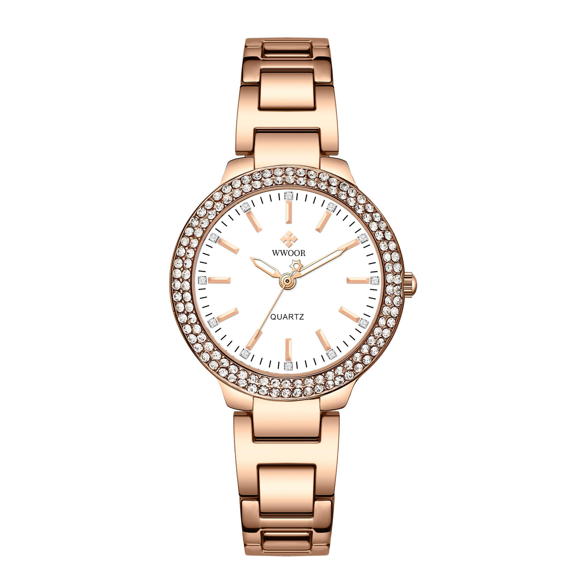

WWOOR Diamonds Full Star женские часы с кварцевым механизмом и легким роскошным водонепроницаемым модным стальным ремешком женские часы