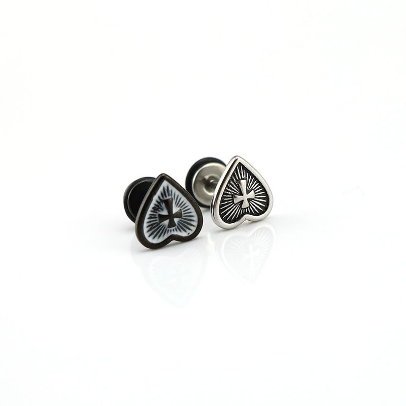 

Shinma Heart-Shaped Drip Cross Gothic Wind Ear Studs Silver, Single