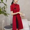 Long Fork Qipao Dress Short Sleeve Cheongsam Traditional Chinese Dress  Young Girls