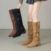 Spring and Autumn Western Cowboy Boots New High Boots Thick Heel Stacking Boots Skinny Long Boots Pant Pants Boots