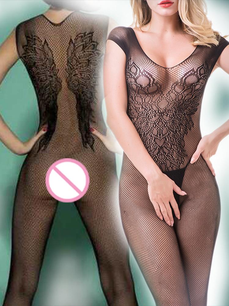 Sexy Crotchless Lingerie For Women Fishnet Teddy Bra Set Erotic Costumes Stretch Mesh Hollow Bodystockings Female Underwear Sets