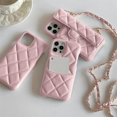 Crossbody Lanyard Wallet Phone Case For iPhone 15 14 13 16 Pro Max Card Holder Necklace Chain Luxury Leather ( NO LOGO)