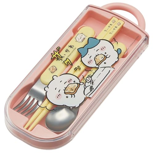 Skater Lunch Box Trio Set Chopsticks Spoon Fork Chikawa for Children Antibacterial Treatment Easy to Open Sliding Type Made in Japan TACC2AG-A