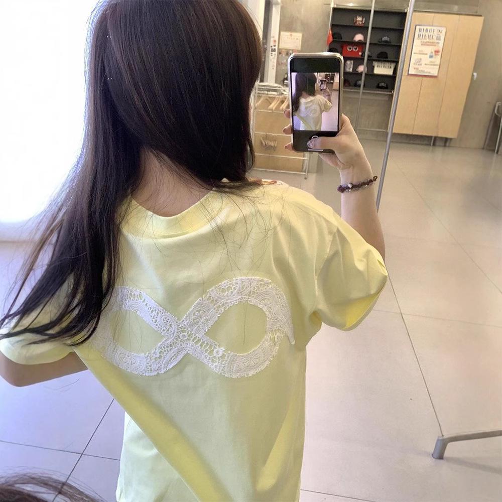 

2025 Women s Summer Loose Fit Embroidered Cotton T-Shirt - Trendy Short-Sleeved Fashion Top Large жовтий