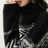 Fair Isle Pattern Jacquard Knit Long Sleeve Sweater Top Warm Fluffy Sleeves [J.SCOTT] Women's JS35-BK-L
