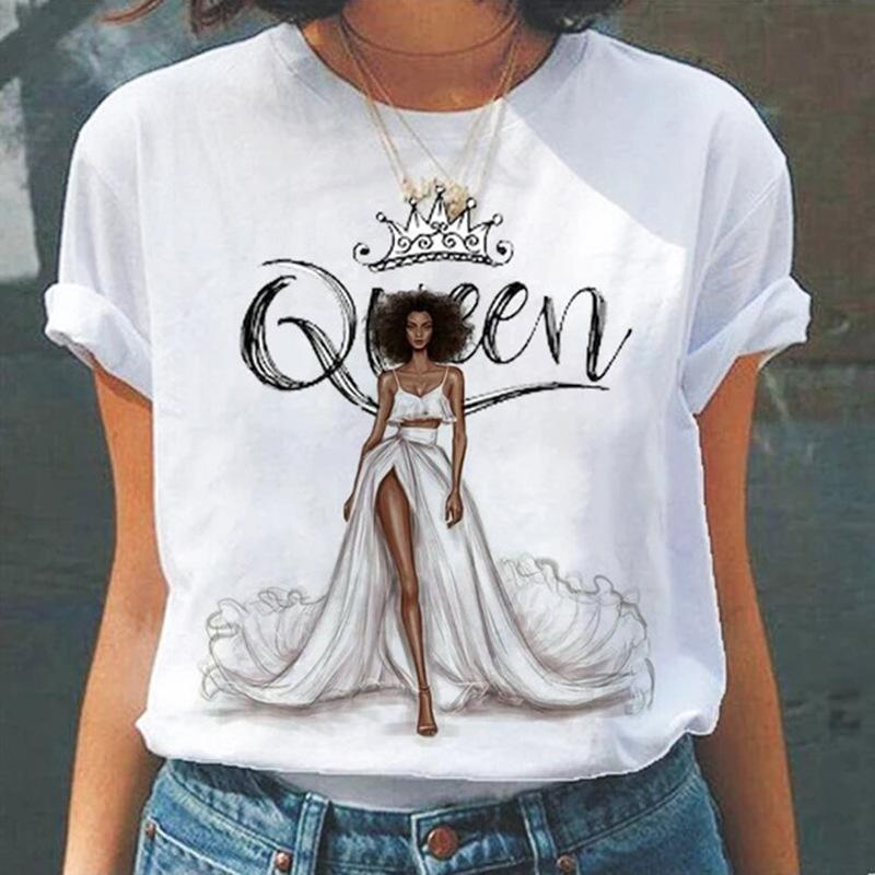 Camiseta de Verano de Cuello Redondo con Estampado 3D de Patrón de Reina, Camisetas de Mujer Casuales de Moda de Manga Corta