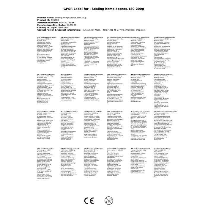 Chanvre d'étanchéité env.180-200g