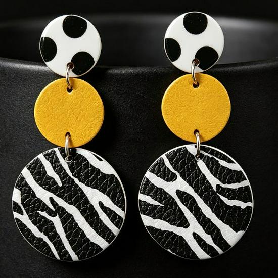 Geometric Zebra Stripe Leather Stud Earrings