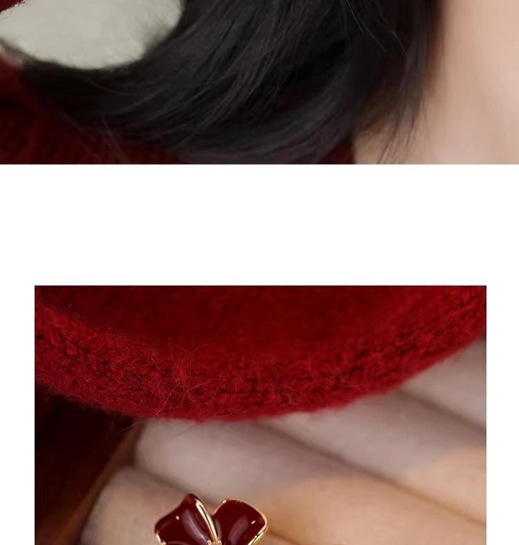 French retro red enamel lucky grass earrings with a feminine and high-end feel, age reducing earrings 925 silver needles