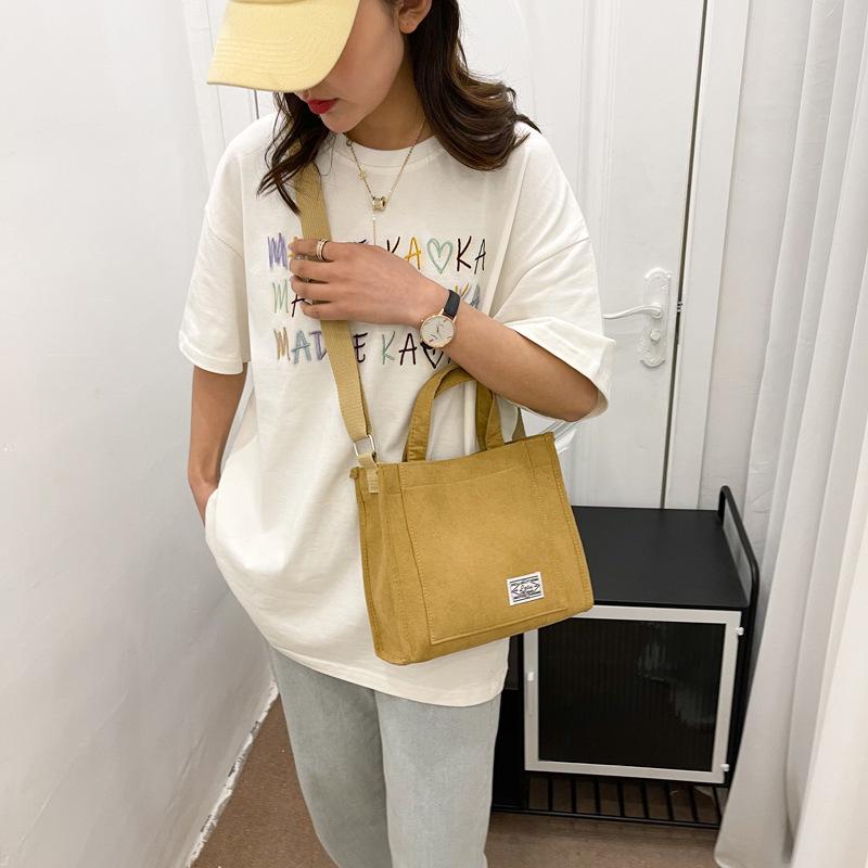 Damska 2023 Sztruksowa Mała Kwadratowa Torba na Ramię - Koreańska Torebka w Stylu Leśnym