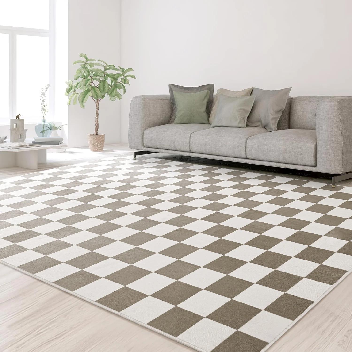 

Checkered Area Rugs Checkerboard Rug Plaid Carpet for Living Room Bedroom Home Decor 122cmX183cm верблюд