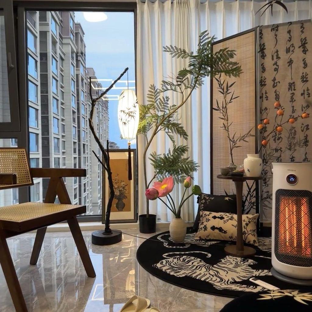 Retro Chinesische Zen Stehlampe - Äste Stofflaterne für Teezimmer & Wohnzimmer Atmosphäre