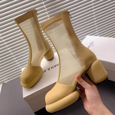 2024 Summer Women's Sandals New Round-heeled Thick-soled Transparent Leather Mesh Boots Woman Zipper High Back