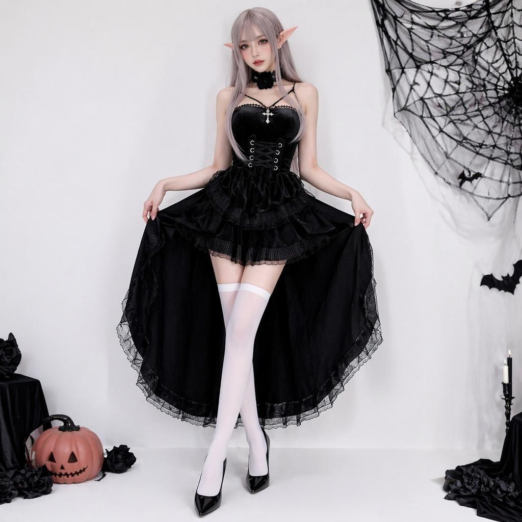 Rochie Gotică de Halloween Pentru Femei Cu Tematică de Vampir Costum din Poliester Pentru Spectacole pe Scenă
