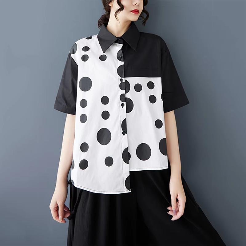 

XITAO Patchwork Polka Dot Asymmetric Lapel Shirt HQQ2453 One Size белый