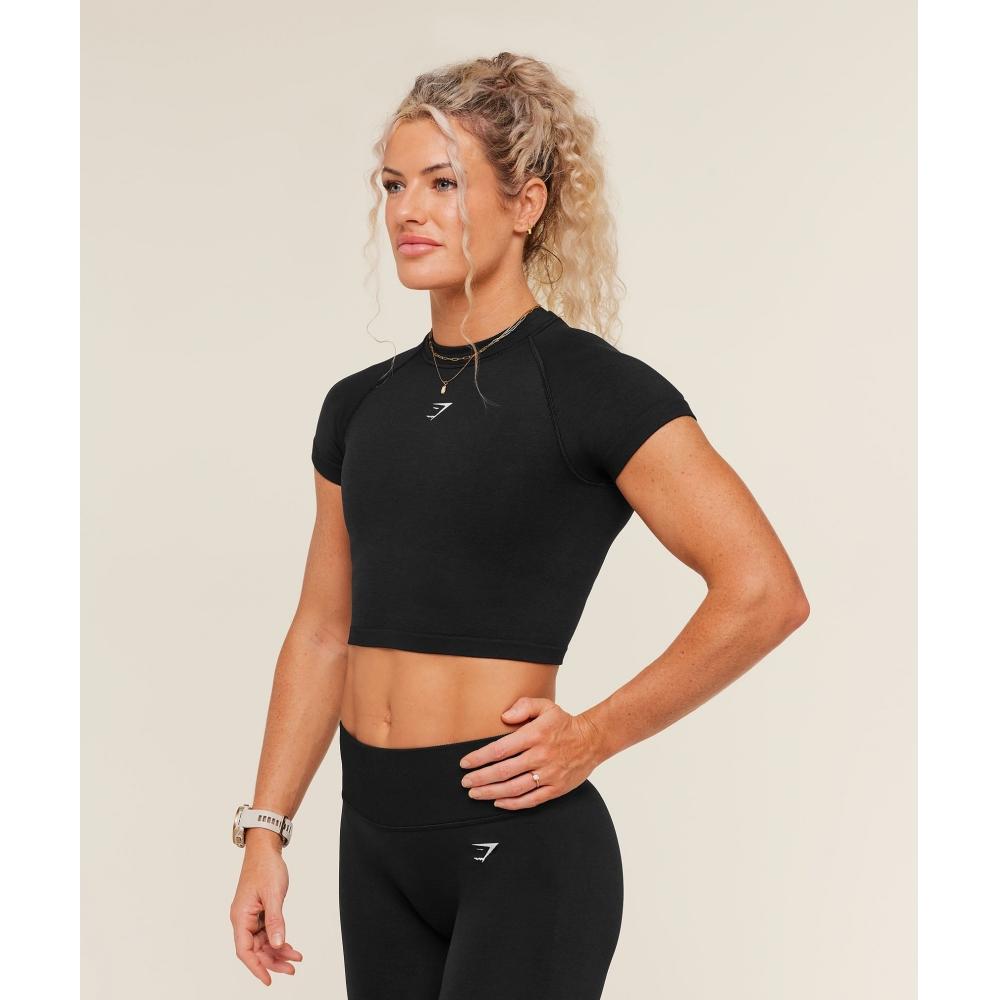 Gymshark Interval Seamless Short Sleeve Crop Top Black B6b1k Bb2j