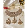 Graceful Curve Shaped  AD Stones Choker Necklace Set With Earring And Maangtika | Jewellery Set For Women