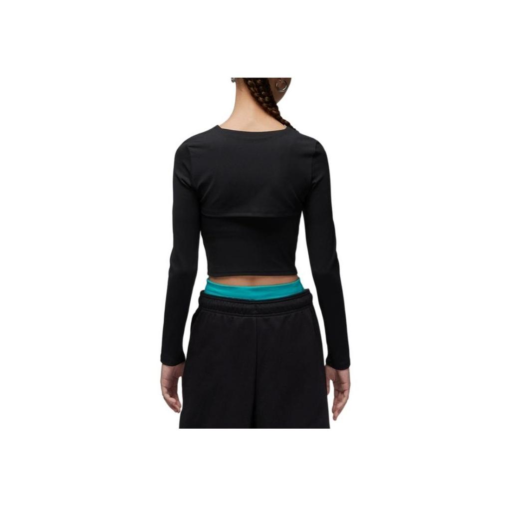 Jordan Solid Color Round Neck Two In One Sports Breathable Long Sleeve T-Shirt Women Tops Black DV1275-010