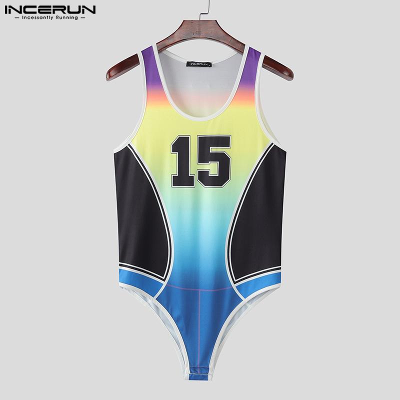 INCERUN Pánské bez rukávů Prošívané Potisk písmen Přechodové Skinny Body Jumpsuity Pyžama