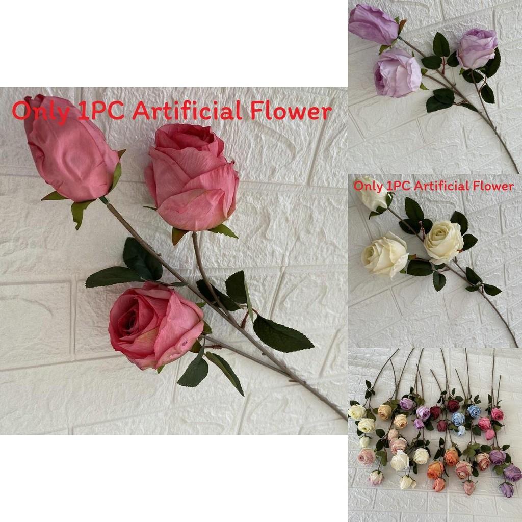Artificial Rose Branch 3head Long Stem For Event Decor And Photography Props