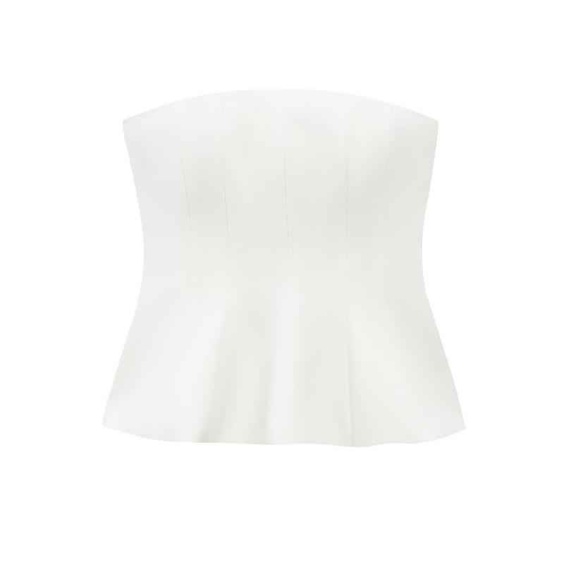 Womens Sleeveless Crop Top With Skirt-Hem Detail Solid Color Fit Office Chic