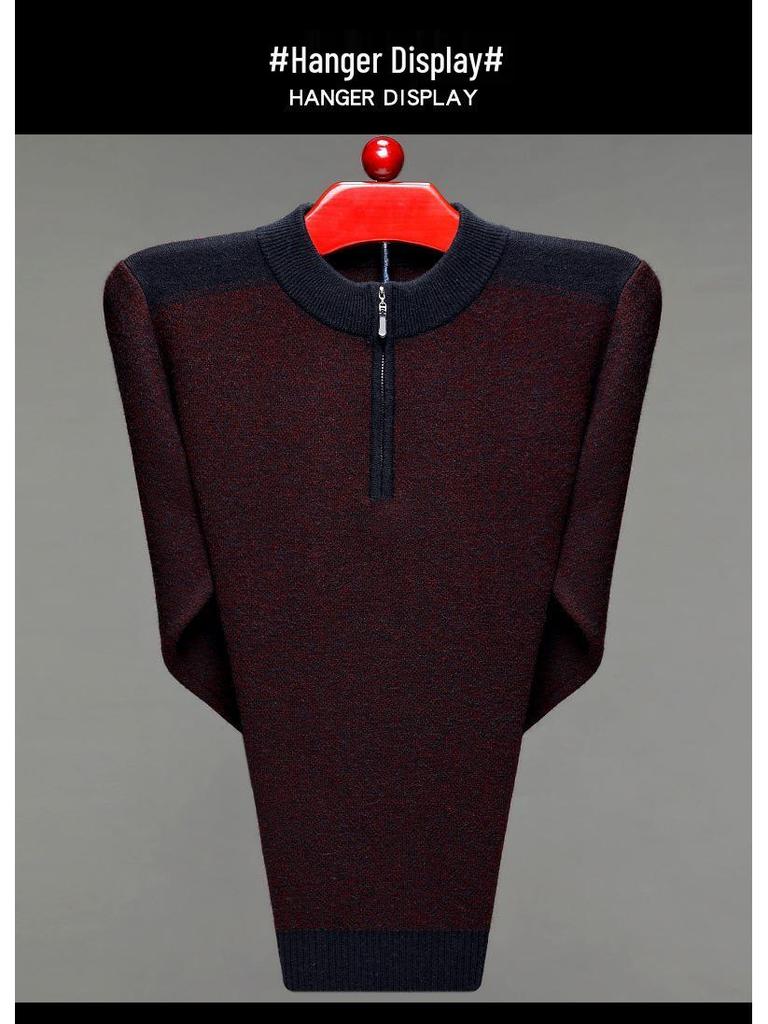 Brand Men's Wool Half-Zip Sweater - 2025 Autumn/Winter Edition: Thick, Warm Middle-Aged Dad Style Base Layer