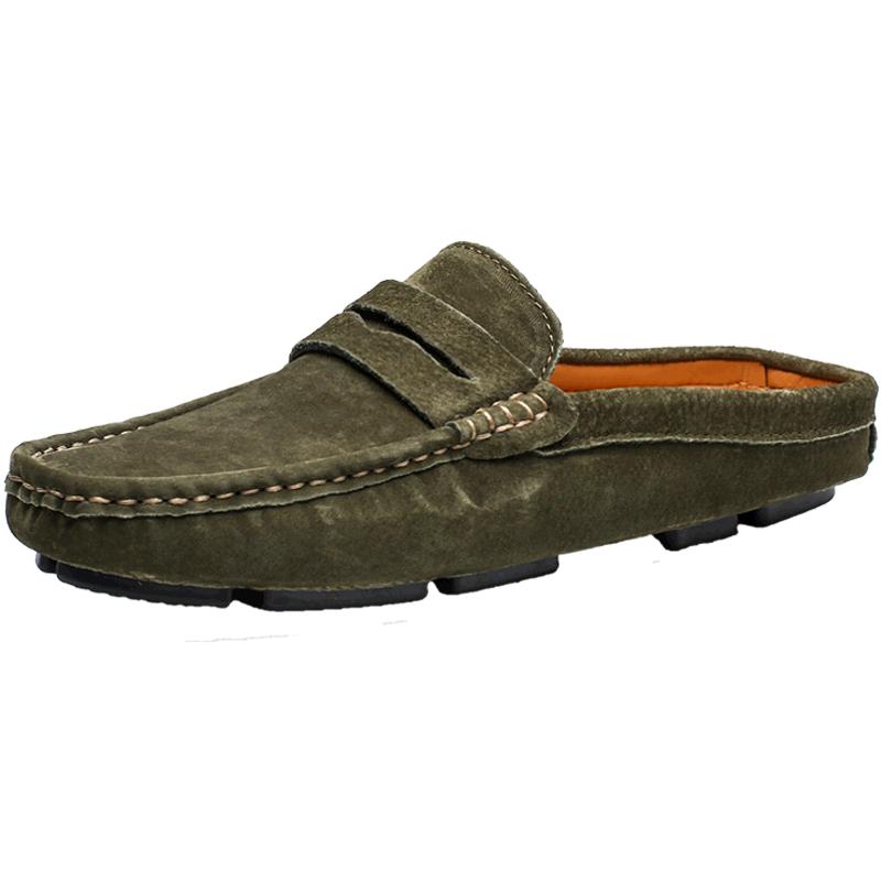 Fashion Suede Leather Male Muller Shoes Classic Breathable Men Slippers Simple Comfy Half Flats Lazy Shoes Soft Handmade Casual Footwear