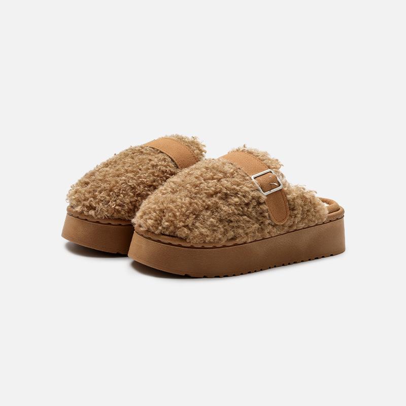 New Fashionable and Versatile Cotton Shoes and Slippers, Indoor Warm and Fleece Height-increasing Shoes