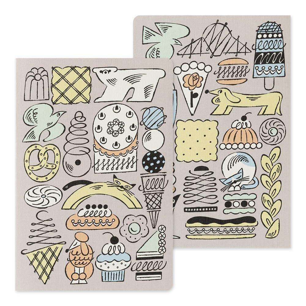 MIDORI Designphil Yurulog Notebook B6 Sweets and Animals Pattern 15399006, Cute Kawaii Dot Grid Journal 80 Pages