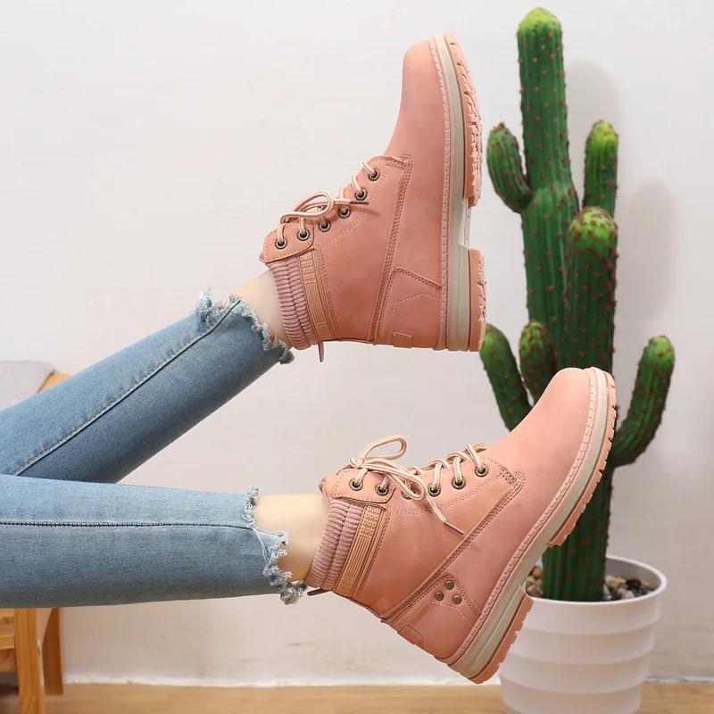 Winter Shoes Women Fashion Boots Flat Non-slip Warm Plush Women Ankle Boots Thick Sole Black Pink Yellow Big Size 42 DX231