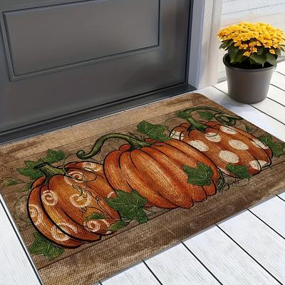 1 Stück Herbst Kürbis Rechteckige Thanksgiving Fußmatte, Rutschfeste Und Waschbare Polyester Fußmatte, Flanellmaterial Ist Weich, Bequem Und Leicht zu Reinigen,